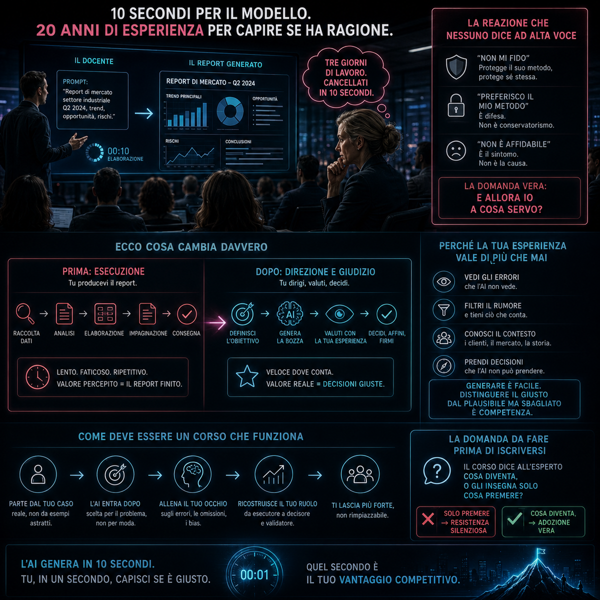 Perché l'AI non prende il tuo posto — se sai cosa diventa.